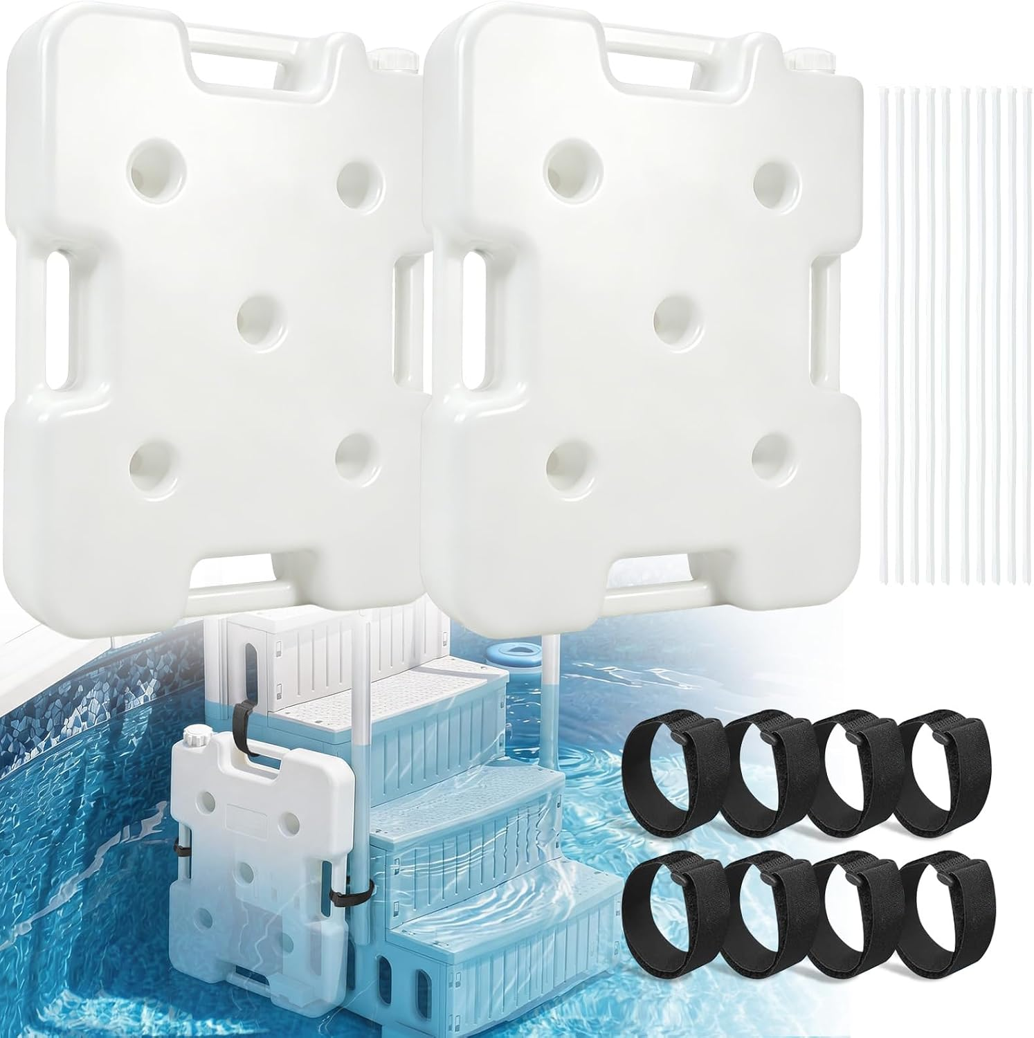 Two COZYDIG above ground pool ladder weights in HDPE with straps and handles